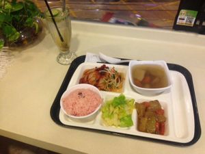 BBQ soy, rice, salad, and soup. Which was 86 in Hong Kong money. at Loving Hut - Wan Chai in Hong Kong Island