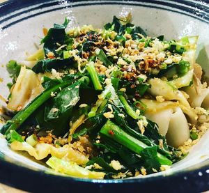 Belt noodles (vegan) with veggies  at Rose's Noodles Dumplings & Sweets in Durham