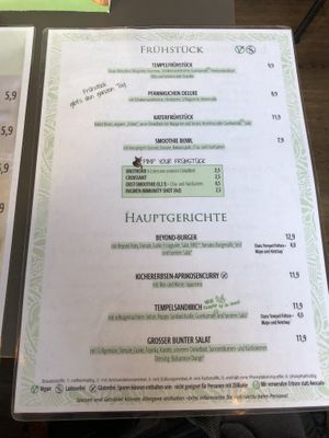 Speisekarte Frühstück und Hauptgerichte at Katzentempel in Regensburg