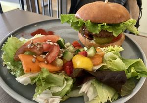 Beyond burger with a side salad   at Katzentempel in Regensburg