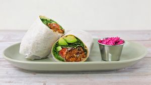 black bean vegi burger wrap at Whole Green Cafe in Delray Beach