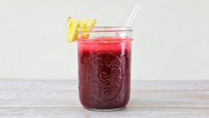 powerhouse orange beet apple juice at Whole Green Cafe in Delray Beach
