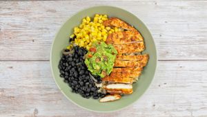 mexi bowl with chicken at Whole Green Cafe in Delray Beach