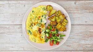 omelette plate at Whole Green Cafe in Delray Beach