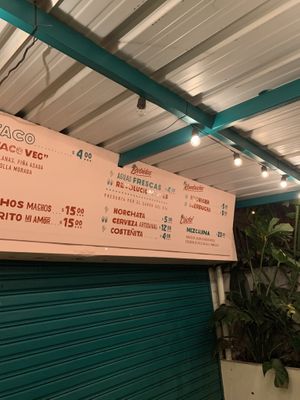 Menu at Taco Veg in Medellin