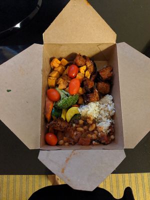 Sweet and sour soy nuggets, rice, veggies and chilli at Whole Foods Market - Gold Coast in Chicago