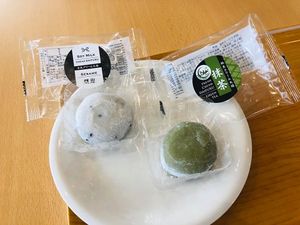 Sesame and matcha mochi daifuku. at Fushikubu Cafe in Okinawa