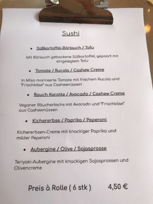 Sushi menue at Mo's Café in Hamburg