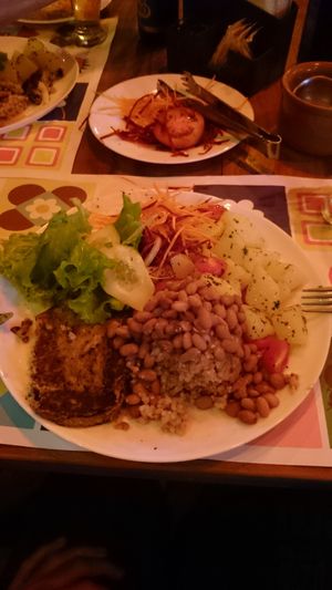 Vegan plate "Prato Natureba", with chickpeas burger. at Sebasthiana in Boicucanga