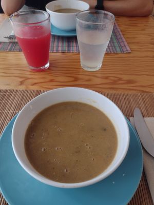 Soup & juices (one of which was watermelon) at Granos Espaço Vegetariano in Lisbon