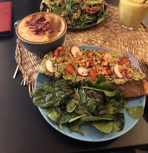 Avocado toast with oat chai latte  at Acai & You - de Maubeuge in Paris