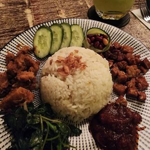 Nasi lemak with mushroom rendang. Yummy! at The Hungry Tapir in Kuala Lumpur
