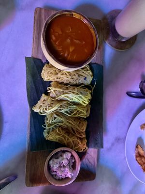 Jackfruit curry with roti jala   at The Hungry Tapir in Kuala Lumpur