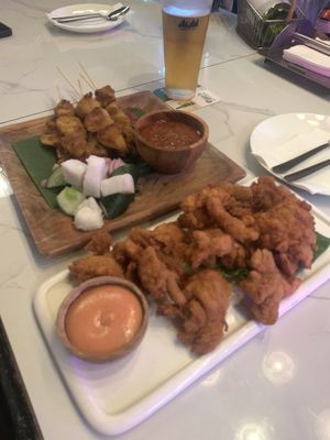 Fried chickn and skewers 😍 made out of oyster mushrooms  at The Hungry Tapir in Kuala Lumpur