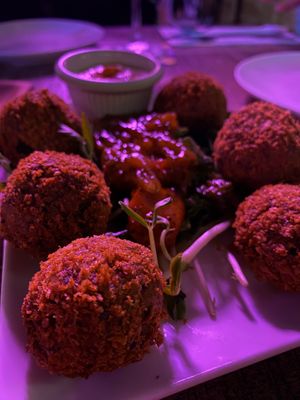 Nighttime pics again, delicious vegan arrancini balls  at The Hungry Tapir in Kuala Lumpur