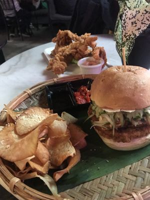 Burger and fried cheeken  at The Hungry Tapir in Kuala Lumpur