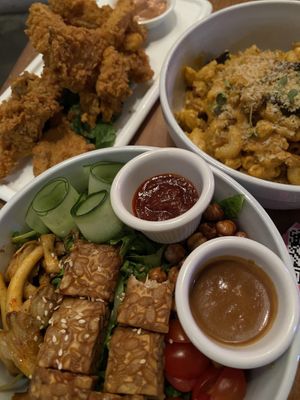 Fried Mushrooms, Mac n Chez, Tempeh Salad.  at The Hungry Tapir in Kuala Lumpur