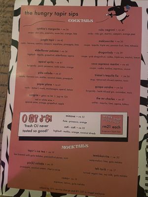 Menu  at The Hungry Tapir in Kuala Lumpur