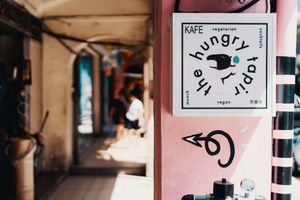 Look out for the black and white signs and pink pillars! at The Hungry Tapir in Kuala Lumpur