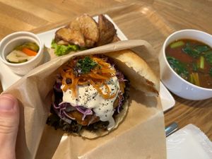vegan burger at Sobe's Cafe in Hanamaki