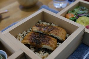 Course dish: Tofu Kabayaki (unagi style) at Sobe's Cafe in Hanamaki