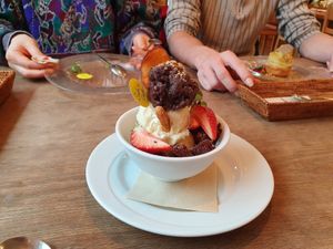 Soy icecream with home made anko at Sobe's Cafe in Hanamaki