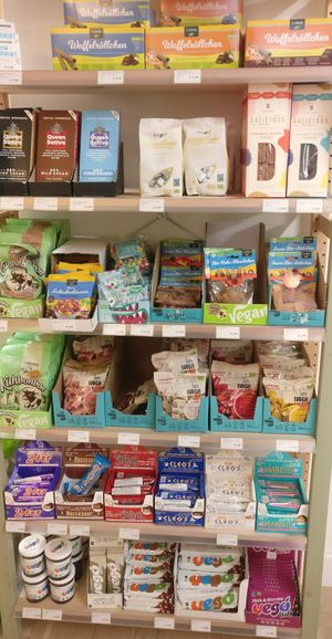 VEGA-LIFE offers specialty vegan snacks like the classic Vegó, Super Fudgio and even CBD infused vegan chocolate. at VEGA-LIFE in Amsterdam