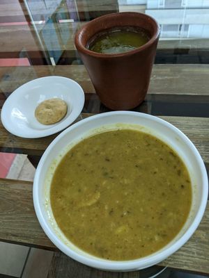 Amazing curried lentil and rice soup at Prana Veggie in Quito