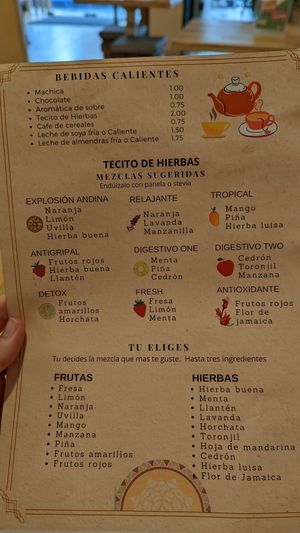 Menu at Prana Veggie in Quito