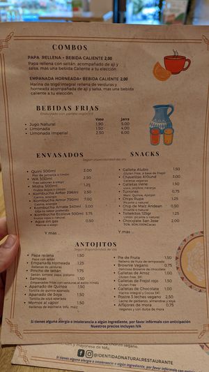 Menu at Prana Veggie in Quito