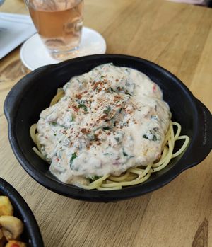 Spaghetti Alfredo  at Prana Veggie in Quito