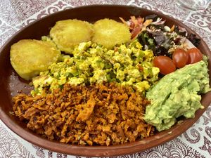 Llapingachos plate  at Prana Veggie in Quito