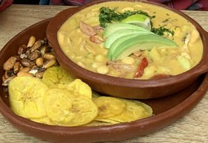 Chocho (local seed) and mushroom soup    at Prana Veggie in Quito