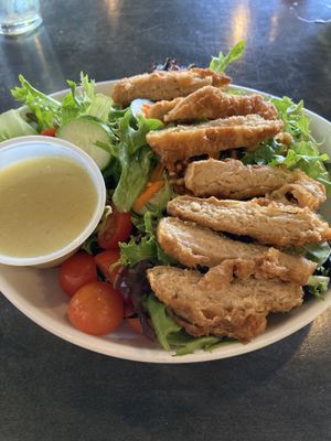 House Salad with Fried Chick’n  at The Panacea Restaurant in Wilmington