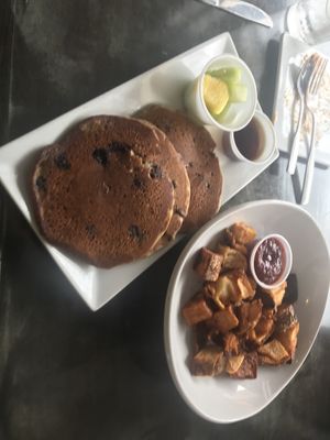Blueberry pancakes with lavender maple syrup!!! Mmmmm  at The Panacea Restaurant in Wilmington
