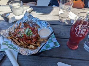 Chili cheese fries and blackberry kombucha at The Panacea Restaurant in Wilmington
