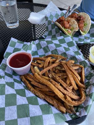 Fries with Beet ketchup   at The Panacea Restaurant in Wilmington