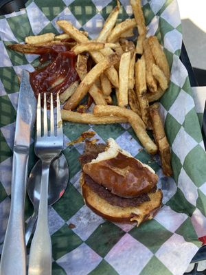 Kids burger and fries  at The Panacea Restaurant in Wilmington