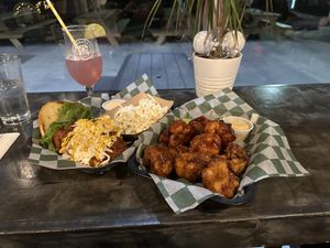 Carolina Burger and cauliflower wings  at The Panacea Restaurant in Wilmington