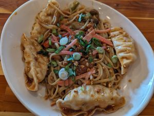 That peanut noodle special with dumplings at The Panacea Restaurant in Wilmington
