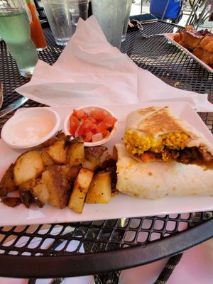 Tofu and "chorizo" breakfast burrito with has browns (Sunday Brunch) at The Panacea Restaurant in Wilmington