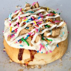 Cake Batter Frosting with Cookie Pieces & Rainbow Sprinkles! at Cinnaholic in Schaumburg