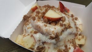 Chai frosting, fresh apple & pie crumble toppings at Cinnaholic in Schaumburg
