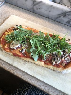 Vegan Pinsa Funghi with extra pepperoni "salami“  at Vapiano in Stuttgart