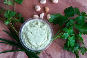 The Herbinator: vegan macadamia nut cream cheese with fresh cilantro and parsley at Edible Peace in Honolulu