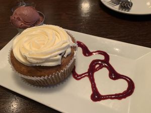 Carrot Cake with Raspberry Sorbet   at Blind Faith Cafe in Evanston
