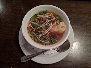 Shiitake mushroom ginger consomme (vegan) at Blind Faith Cafe in Evanston
