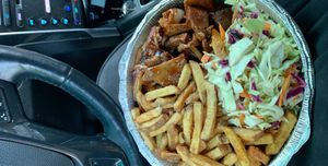 Bbq seitain sandwich with fries at Blind Faith Cafe in Evanston