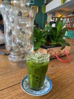 Cold matcha without milk (really good) at Rustic - Boho in Phitsanulok