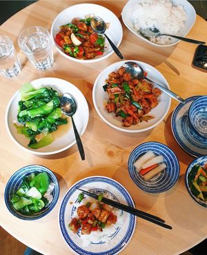 Vegan Lunch- Shanghai Bok Choy, - Gongpao Tofu, - Chili Tofu at Mei Lin in Helsinki